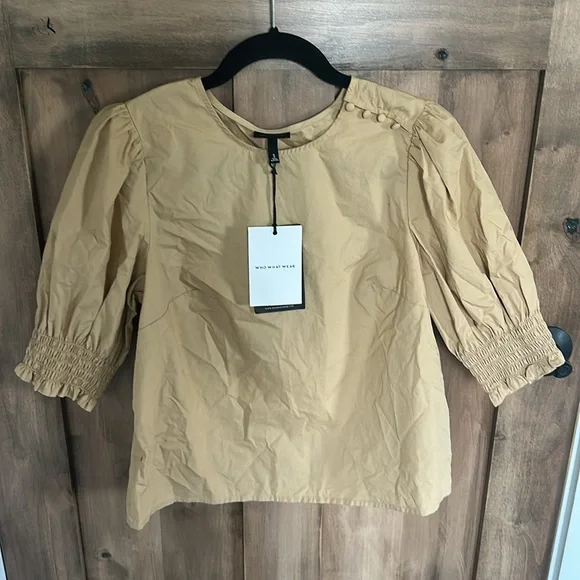 NWT Who What Wear Tan Puff Sleeve Blouse - Picture 9 of 14